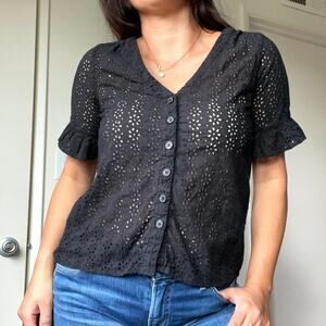 MADEWELL Eyelet Summer Black Blouse Lace Crochet